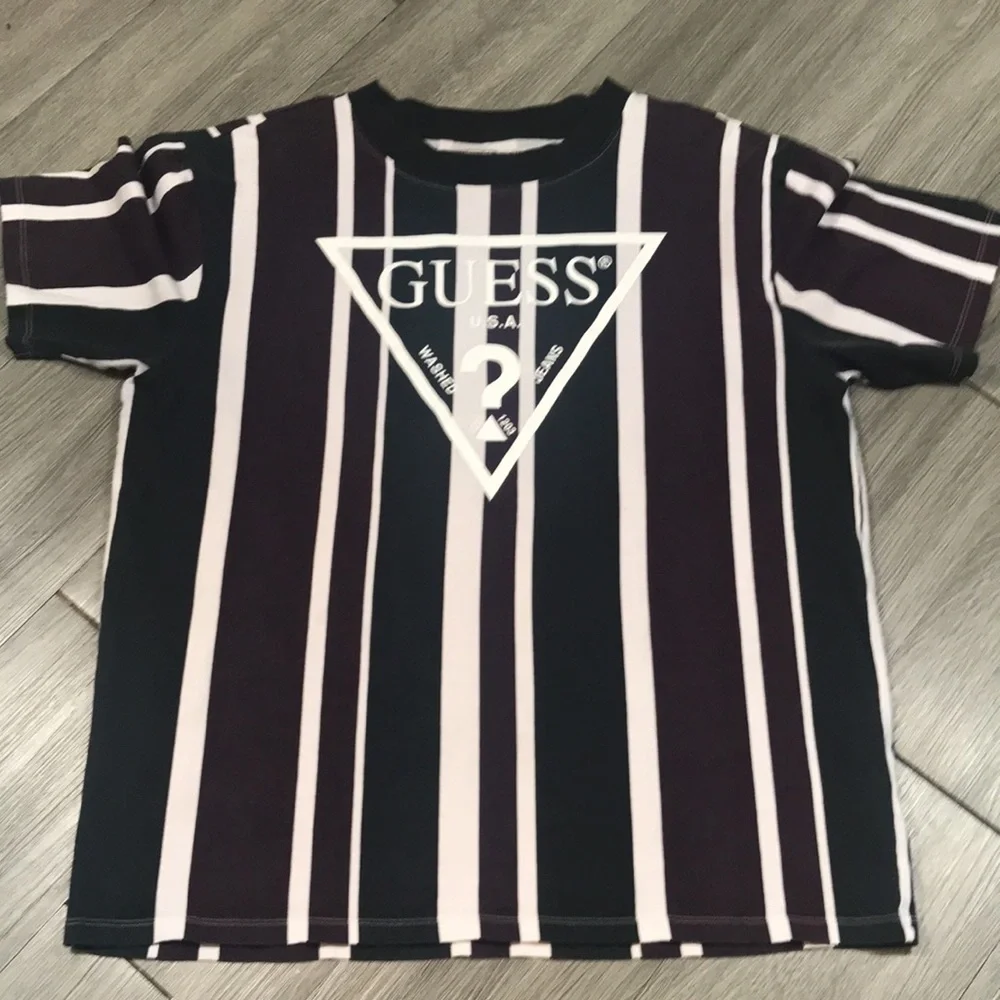 Guess Vintage Striped Screen Print Classic Triangle Screen Print‎ T-Shirt size S - Picture 3 of 8